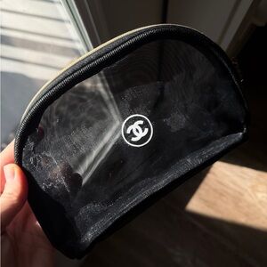 CHANEL Black Mesh Logo Pouch